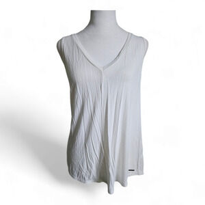 NEW Medium Abercrombie & Fitch White V Neck Light Weight Oversized Tank Top